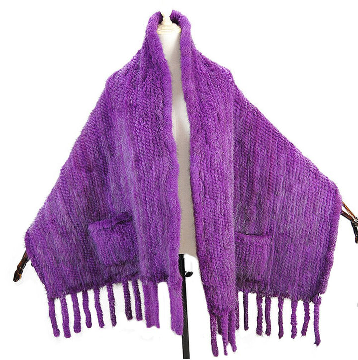 Genuine Mink Fur Shawl Wrap Elegant Fur Stole Cape Scarf with Fringe