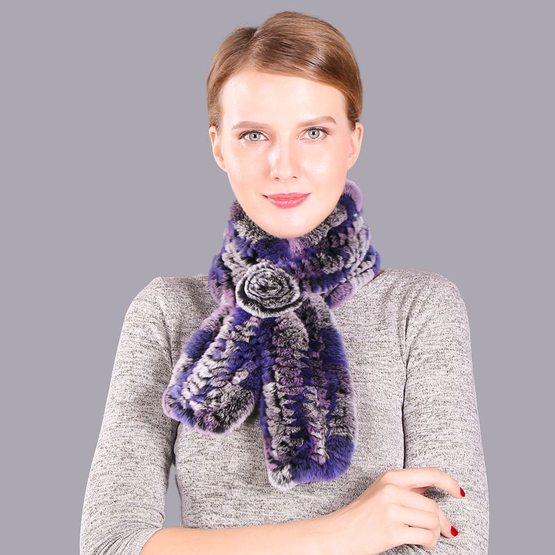Soft Rabbit Fur Winter Wrap Scarf Stole with Rose Decoration