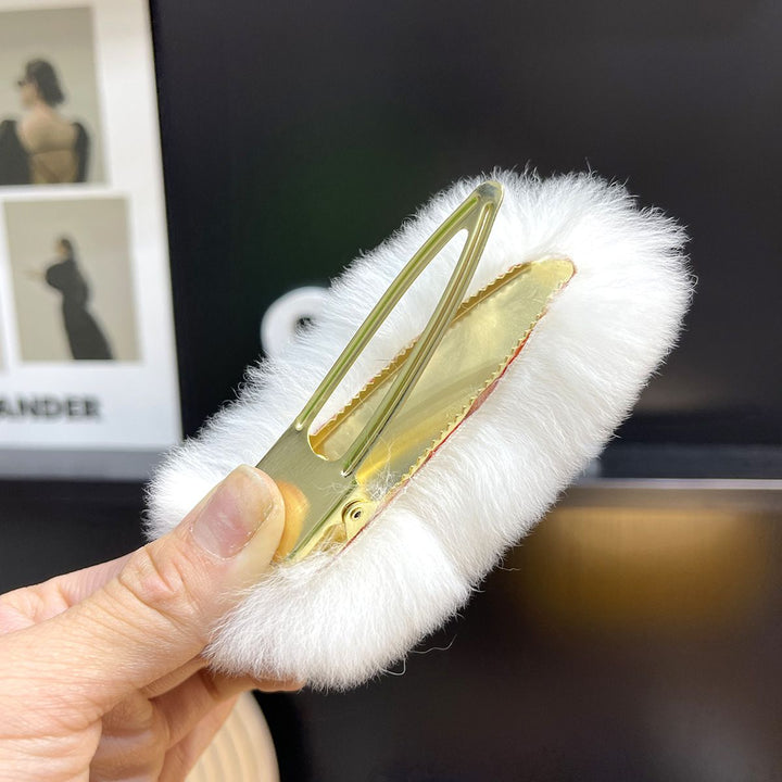 Soft Fluffy Oval Rabbit Fur Alligator Clip