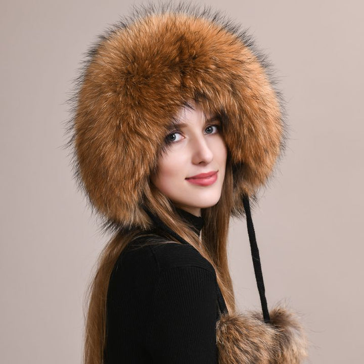 Luxury Real Fox Fur Pom Pom Hat Women Winter Knitted Trapper Hat with Full Fur Trim