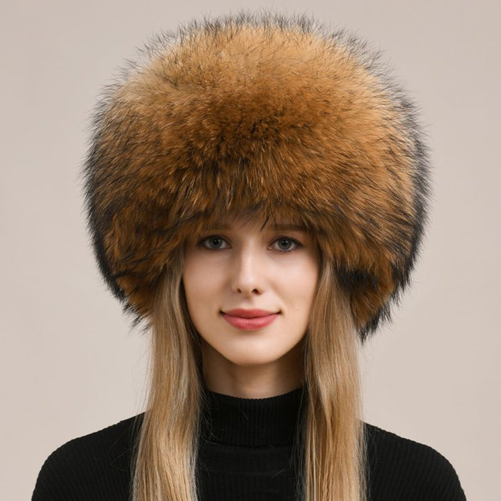 Womens Luxury Fox Fur Russian Hat Thickened Full-Pelt Winter Round Fur Hat