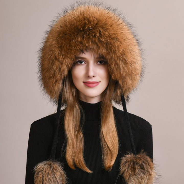 Luxury Real Fox Fur Pom Pom Hat Women Winter Knitted Trapper Hat with Full Fur Trim