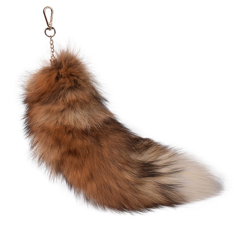 Natural Color Real Fox Fur Tail Keychain Oversized Fluffy Plush Bag Charm