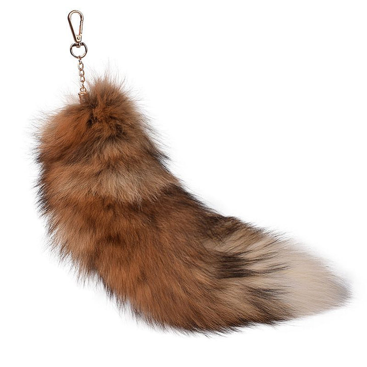 Natural Color Real Fox Fur Tail Keychain Oversized Fluffy Plush Bag Charm