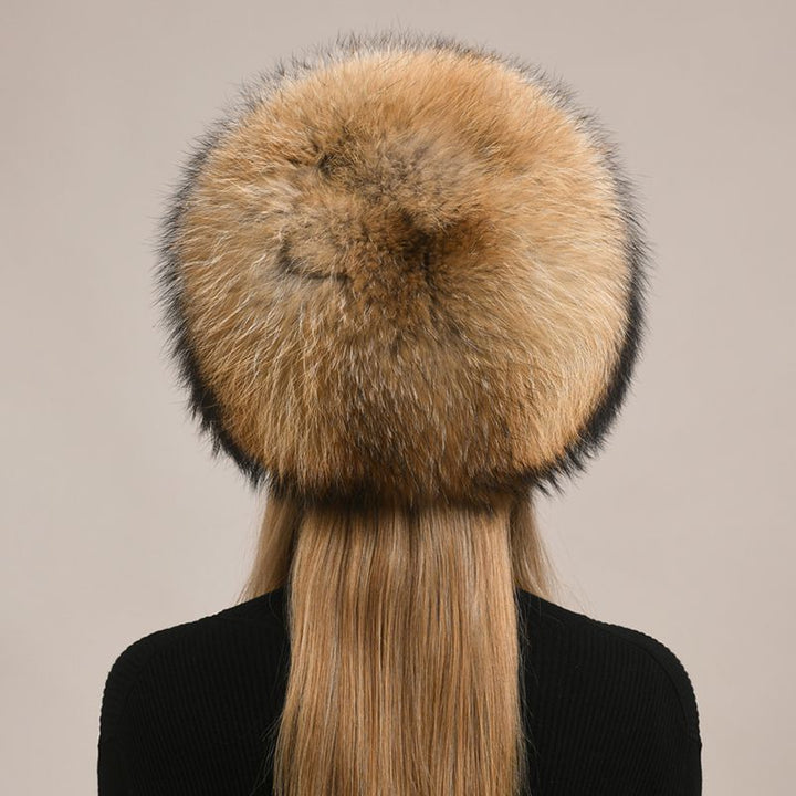 Womens Luxury Fox Fur Russian Hat Thickened Full-Pelt Winter Round Fur Hat