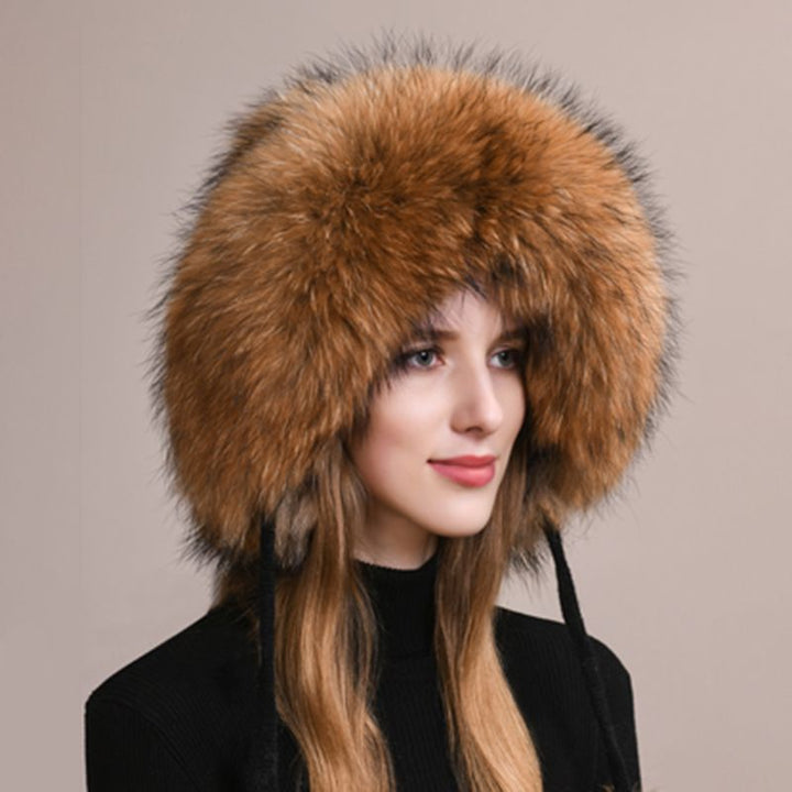 Luxury Real Fox Fur Pom Pom Hat Women Winter Knitted Trapper Hat with Full Fur Trim
