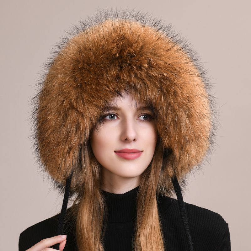 Luxury Real Fox Fur Pom Pom Hat Women Winter Knitted Trapper Hat with Full Fur Trim