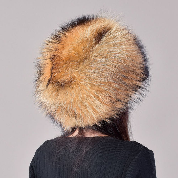 Luxury Real Fox Fur Hat with Leather Visor Elegant Winter Fur Cap for Women