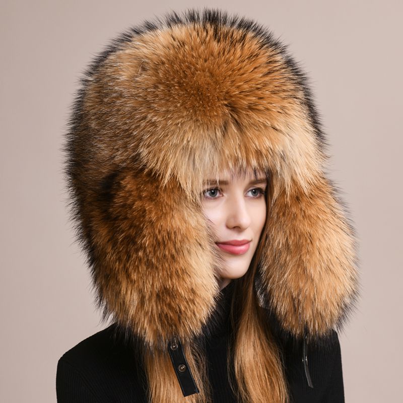 Luxury Genuine Fox Fur Trapper Hat Full Pelt Winter Pom Pom Hat Cold Wether Ushanka for Women