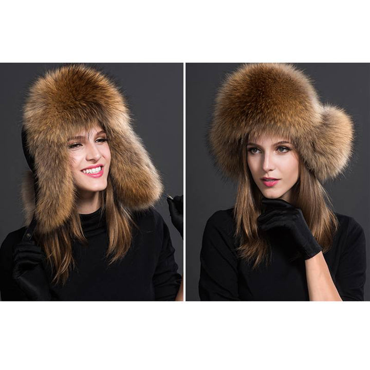 Real Fox Fur Trapper Hats for Women Winter Outdoor Cold Weather Fluffy Fuzzy Furry Genuine Fur Hats