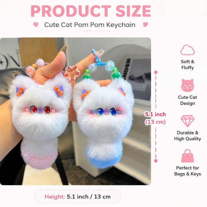 Fluffy Rabbit Fur Cat Keychain Cute Pom Pom Bag Charm Key Ring