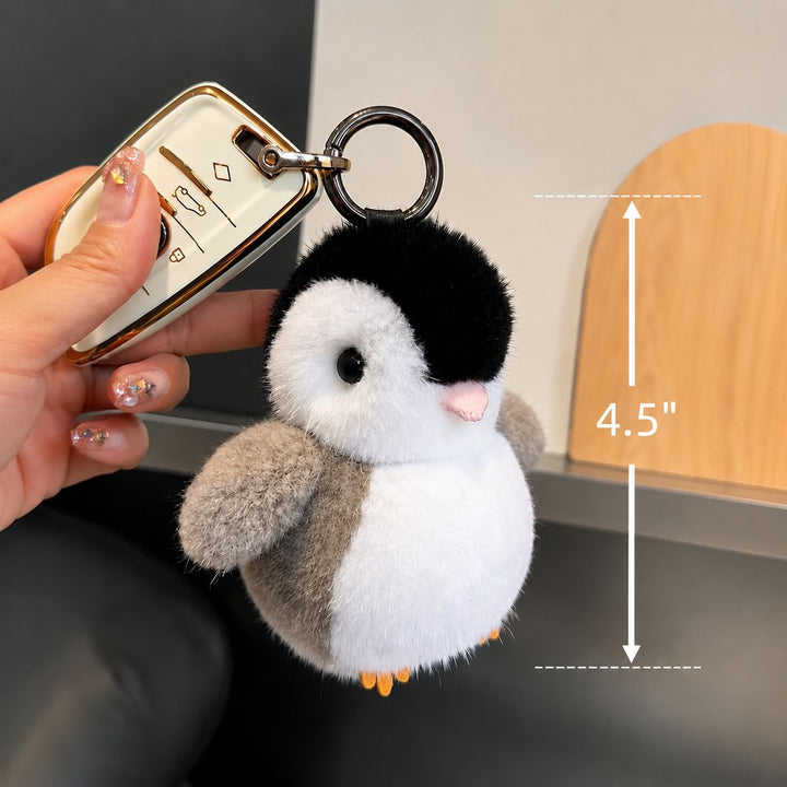 Luxury Real Mink Fur Penguin Keychain Premium Fluffy Animal Bag Charm Car Key Ring Accessory