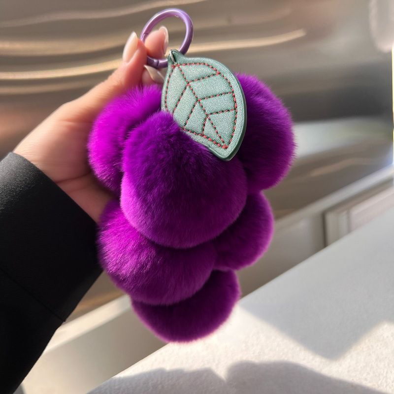 Fluffy Real Rex Rabbit Fur Grape Keychain Cute Fruit-Shaped Bag Charm