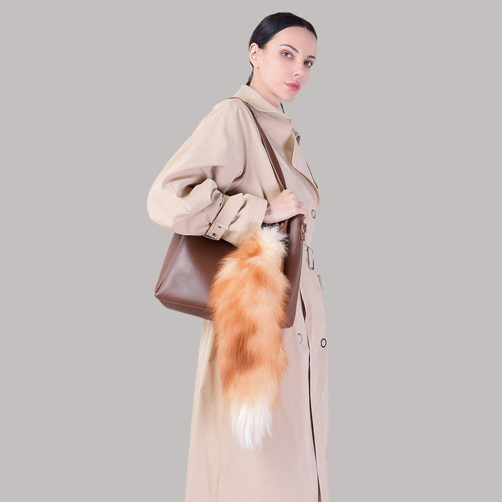 Natural Color Real Fox Fur Tail Keychain Oversized Fluffy Plush Bag Charm