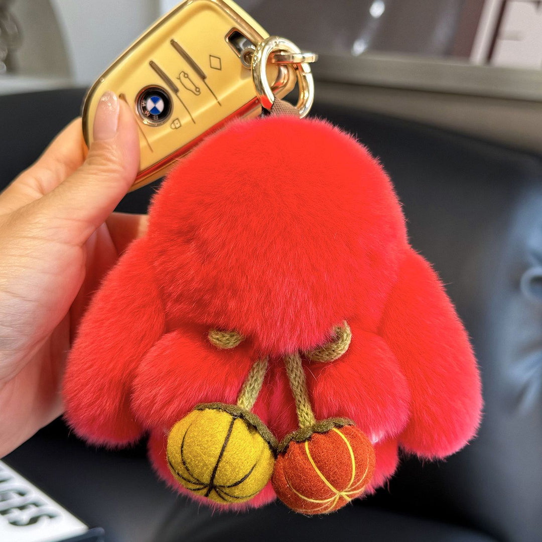 2026 Autumn New Halloween Pumpkin Rabbit Fur Bunny Keychain Soft Fluffy Bag  Car Accessory