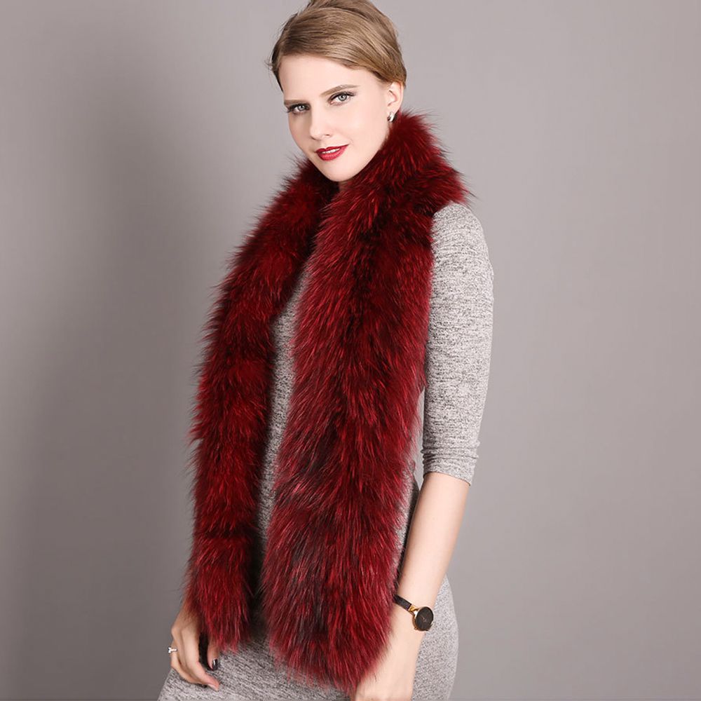 Women's Classic Long Fox Fur Scarf Long Plush Fur Stole Wrap for Women