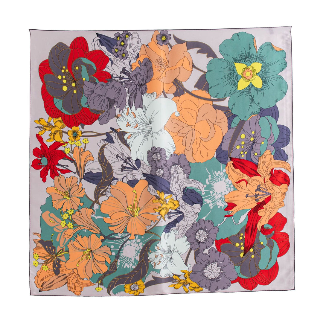 35" x 35" Floral Printed Large Silk Sqaure Scarf Women's Mulberry Silk Head Wrap