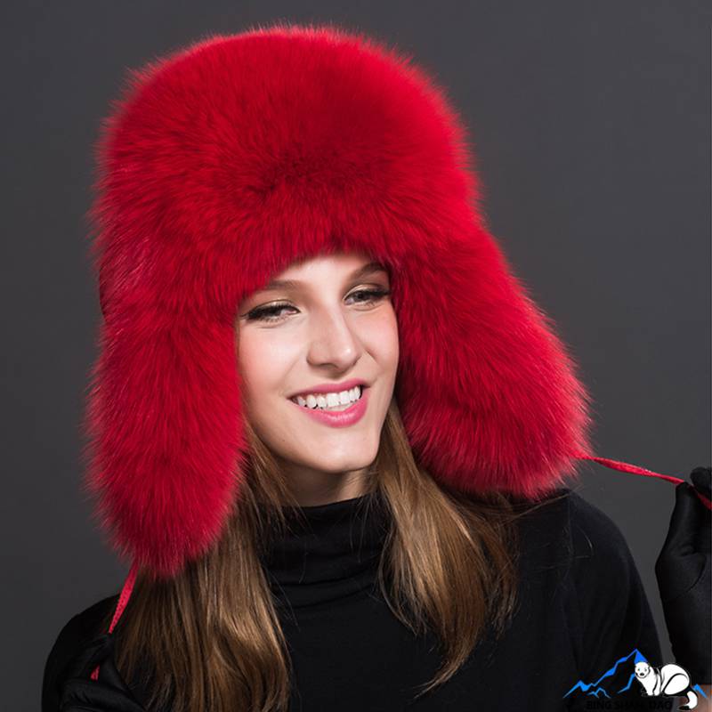 Real Fox Fur Trapper Hats for Women Winter Outdoor Cold Weather Fluffy Fuzzy Furry Genuine Fur Hats