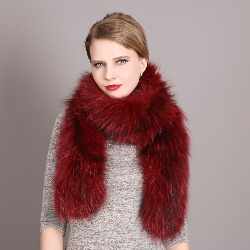 Women's Classic Long Fox Fur Scarf Long Plush Fur Stole Wrap for Women
