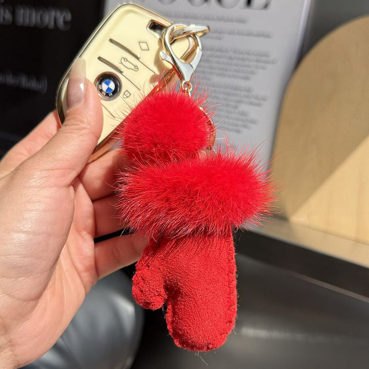 Real Mink Fur Glove & Boot Keychain Fluffy Pom Pom Bag Charm