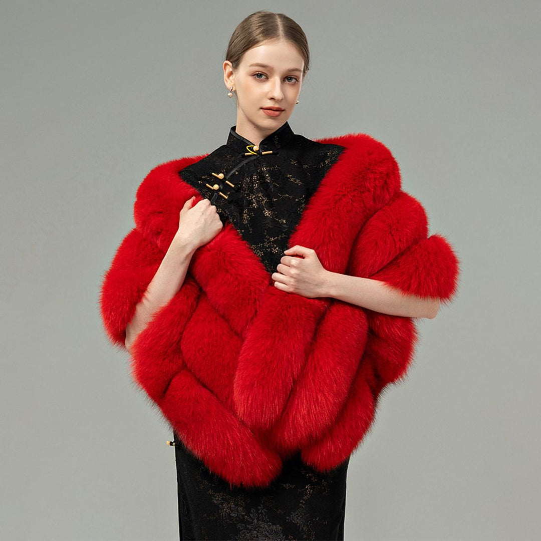 Oversized Women's Luxurious Genuine Fox Fur Shawl Wrap Stole Cape For Evening Dress Wedding Party