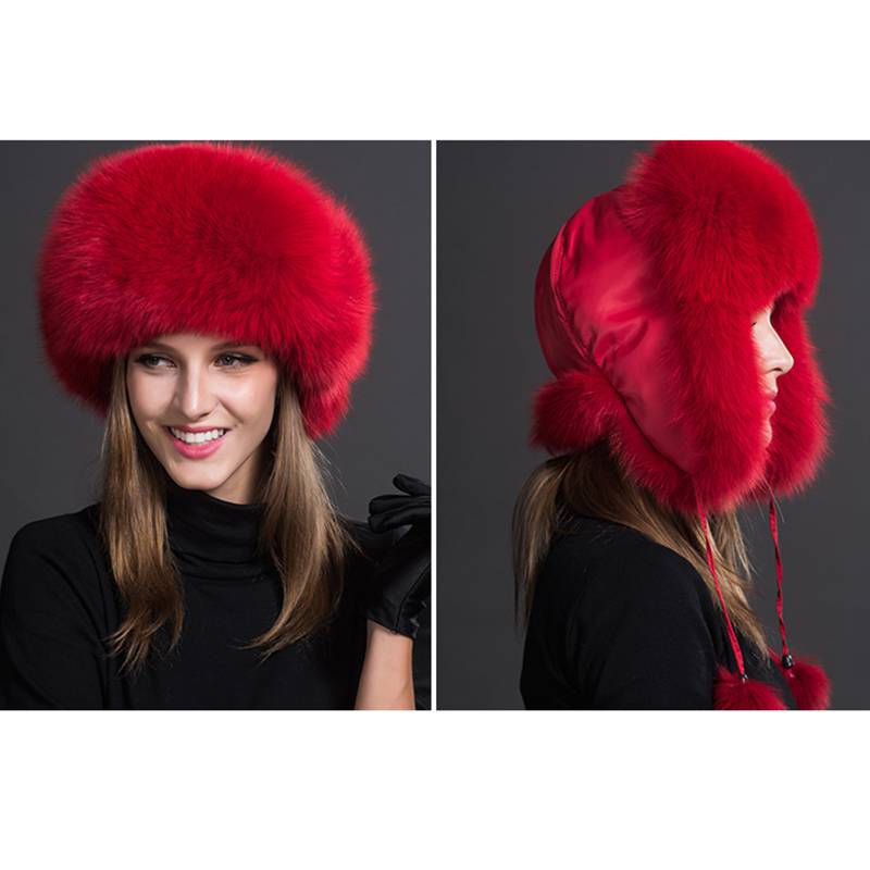 Real Fox Fur Trapper Hats for Women Winter Outdoor Cold Weather Fluffy Fuzzy Furry Genuine Fur Hats