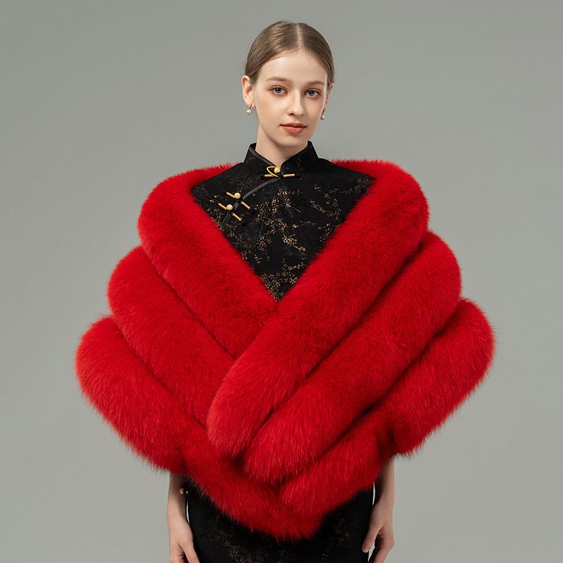 Oversized Women's Luxurious Genuine Fox Fur Shawl Wrap Stole Cape For Evening Dress Wedding Party