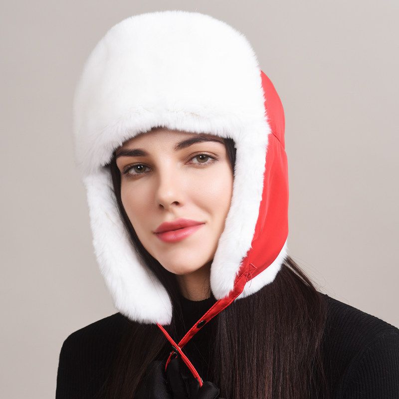 Minimalist Soft Rabbit Fur Trapper Hat for Women Winter Lightweight Warm Fur Hat with Ear Flaps