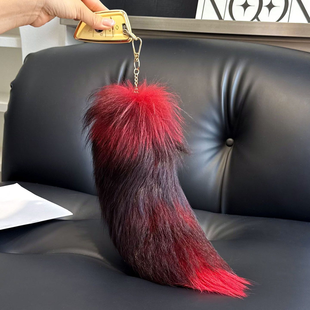 Colorful Real Fox Fur Tail Keychain Fluffy Long Fur Bag Charm Key Ring