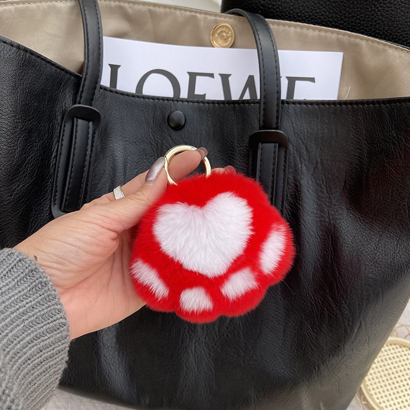 Cute Cat Paw Rabbit Fur Pom Pom Keychain Plush Handbag Purse Charm