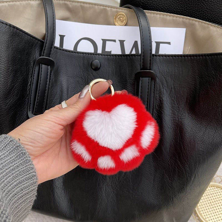 Cute Cat Paw Rabbit Fur Pom Pom Keychain Plush Handbag Purse Charm