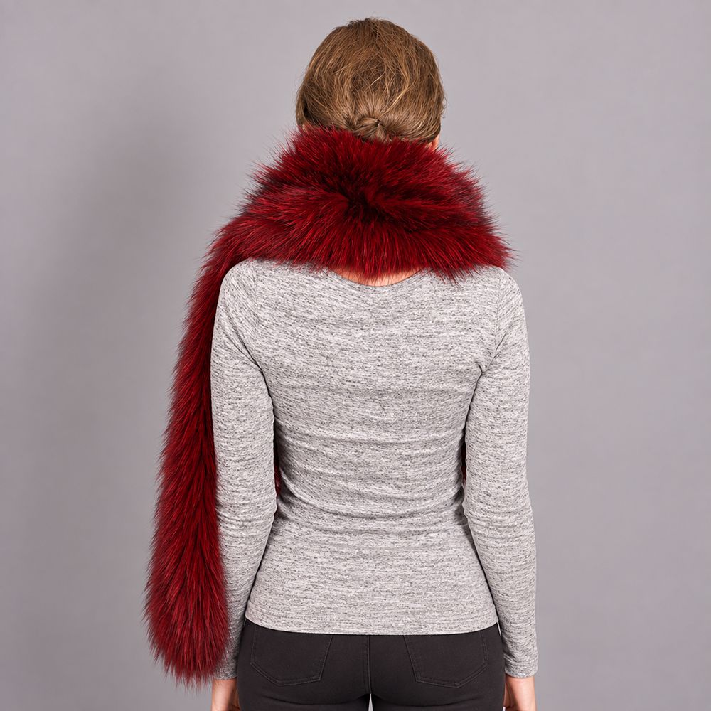 Women's Classic Long Fox Fur Scarf Long Plush Fur Stole Wrap for Women