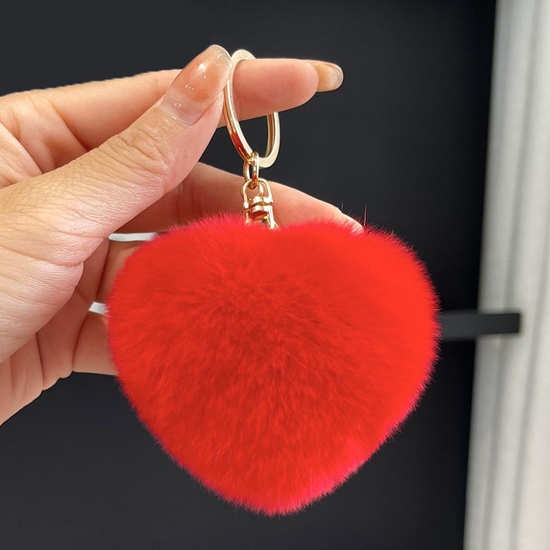 Real Rabbit Fur Heart Keychain Fluffy Plush Fur Pom Pom Bag Charm