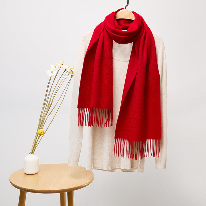 Basic Solid Color Long Cashmere Scarf with Tassels