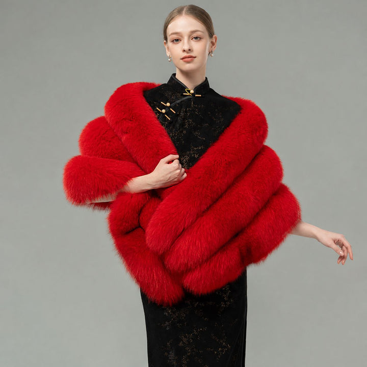 Oversized Women's Luxurious Genuine Fox Fur Shawl Wrap Stole Cape For Evening Dress Wedding Party