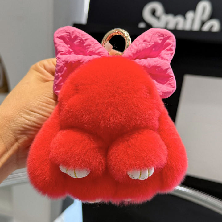 Real Rabbit Fur Cute Bunny and Bow Keychain Luxury Fur Bag Charm