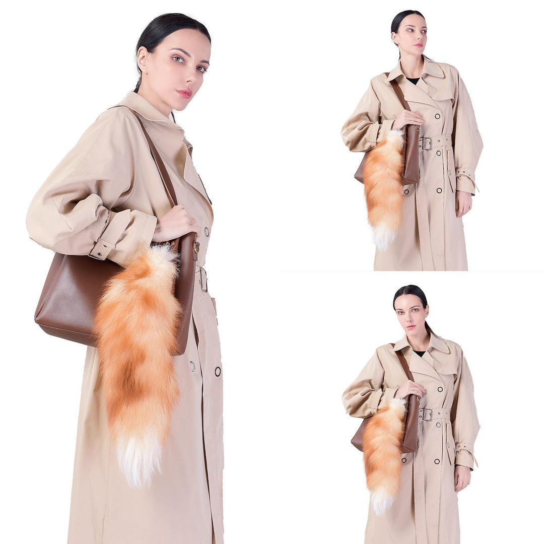 Natural Color Real Fox Fur Tail Keychain Oversized Fluffy Plush Bag Charm