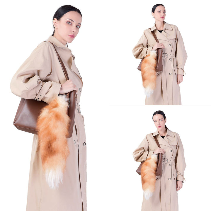 Natural Color Real Fox Fur Tail Keychain Oversized Fluffy Plush Bag Charm
