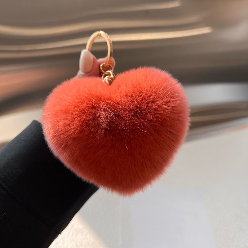 Real Rabbit Fur Heart Keychain Fluffy Plush Fur Pom Pom Bag Charm