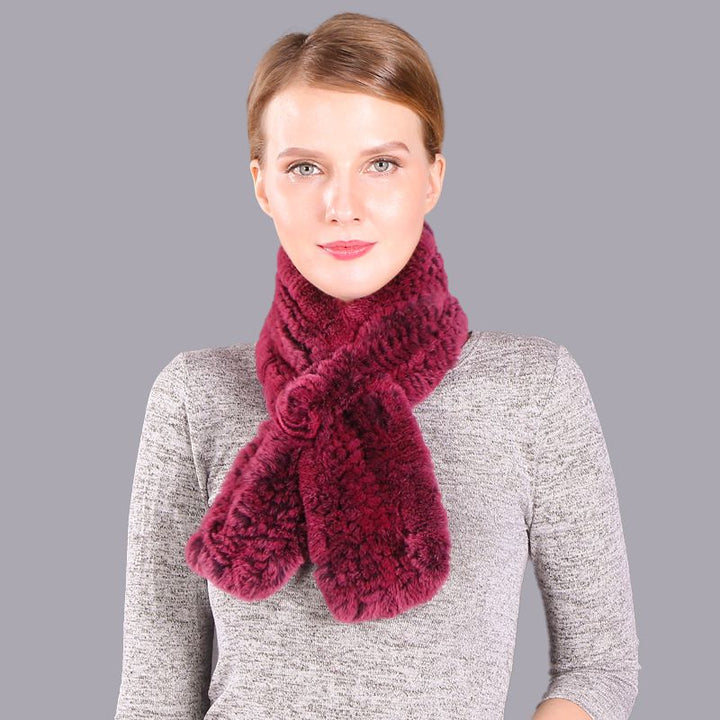 Soft Rabbit Fur Winter Wrap Scarf Stole with Rose Decoration