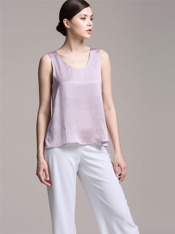 22 Momme Round Neck Silk Tank Top For Women