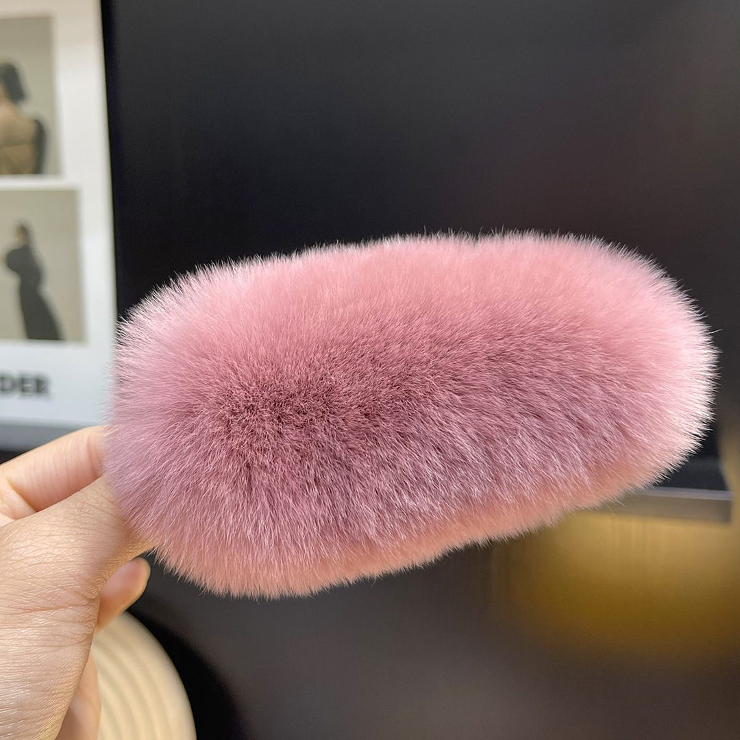 Soft Fluffy Oval Rabbit Fur Alligator Clip