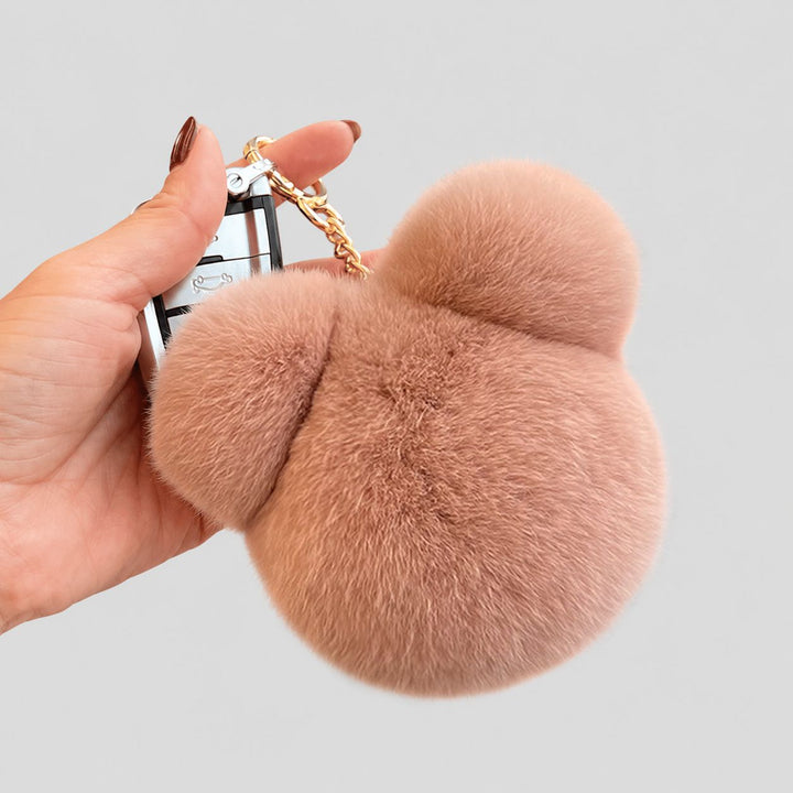 Real Rabbit Fur Bear Keychain Luxury Genuine Fur Pom Pom Bag Charm Key Ring Accessory