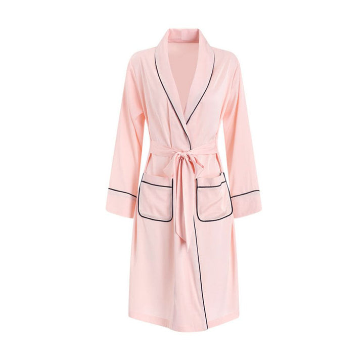 22 Momme Luxury Piped Fixed Waist Belt Women's 100% Silk Robe with Big Pockets
