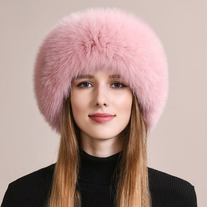 Real Fox Fur Beanie Hat for Women Knit Winter Hat with Full Fur Trim