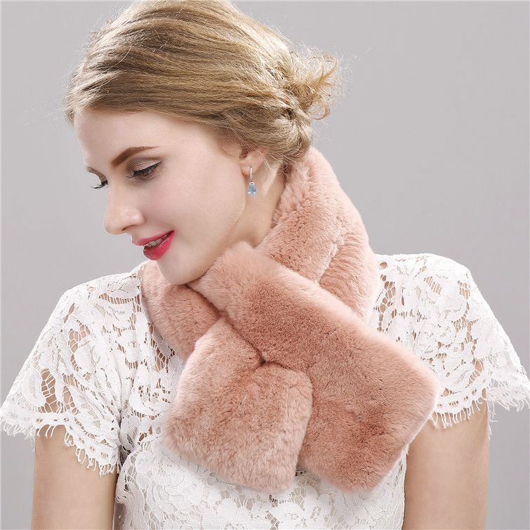 Soft Real Rabbit Fur Scarf for Women Warm Winter Collar Wrap