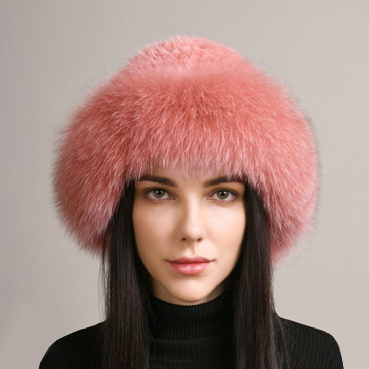 Luxury Mink Fur Hat for Women Full Fox Fur Brim Winter Bucket Hat