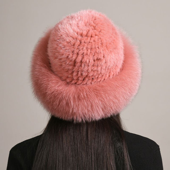 Luxury Mink Fur Hat for Women Full Fox Fur Brim Winter Bucket Hat