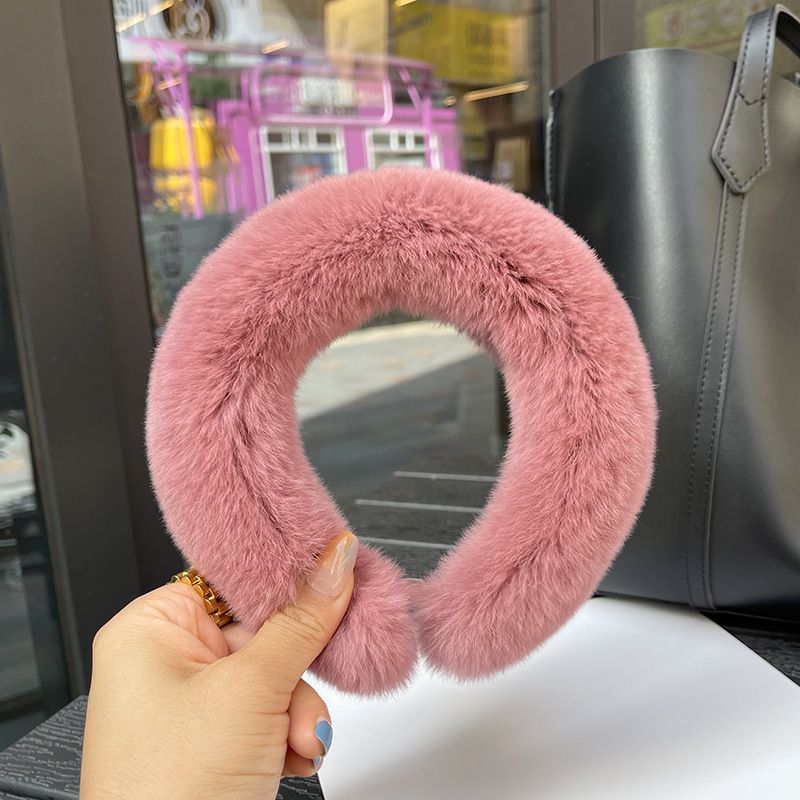 Real Rabbit Fur Headband Women's Soft Plush Leopard Print Hair Accessories