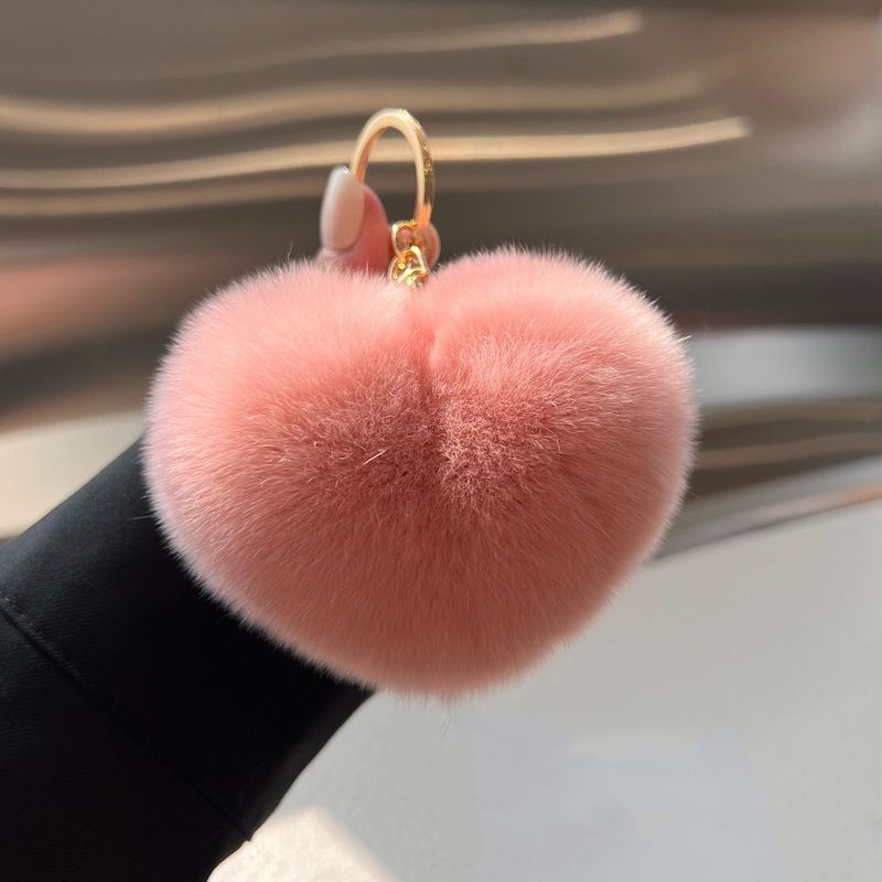 Real Rabbit Fur Heart Keychain Fluffy Plush Fur Pom Pom Bag Charm